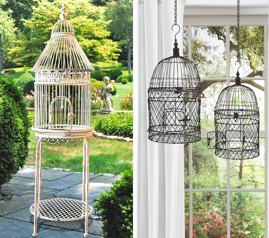 birdcages on foot and hanging wrought iron